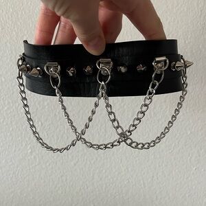 Leather Studded Chain Choker